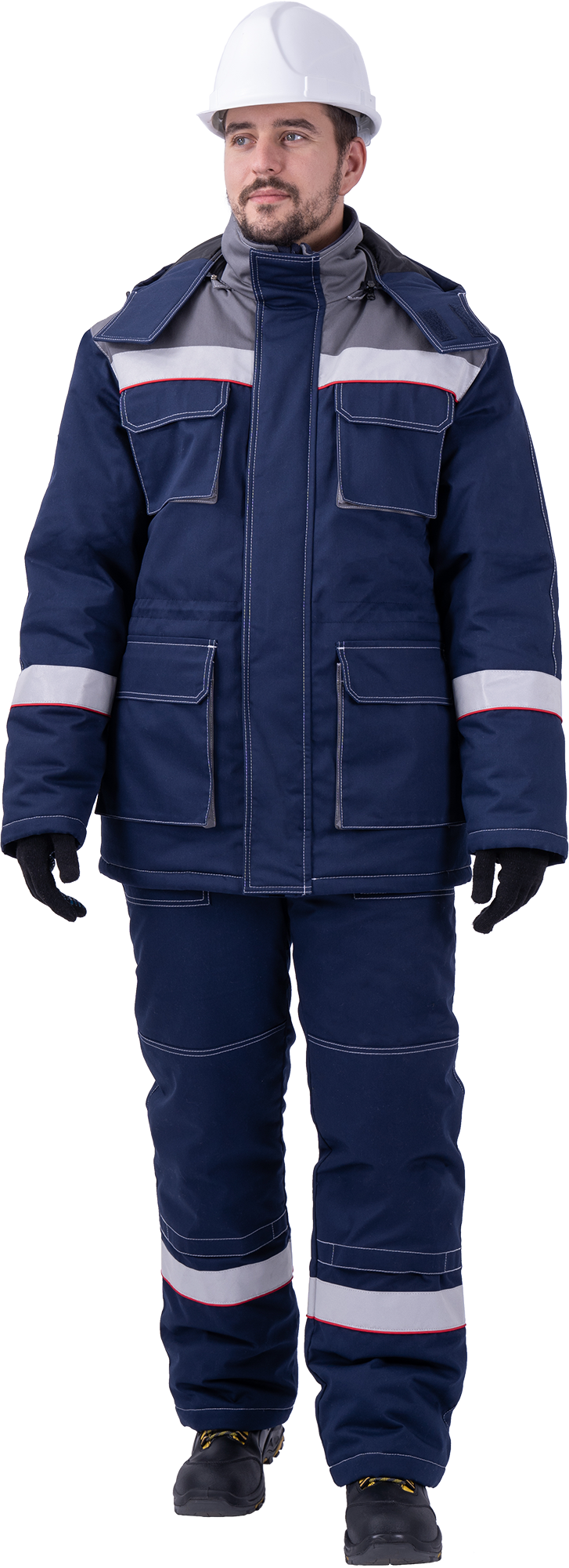 Костюм мужской НАДЫМ от пониженных температур воздуха и ветра, механических воздействий и ОПЗ (куртка, полукомбинезон), темно-синий/серый