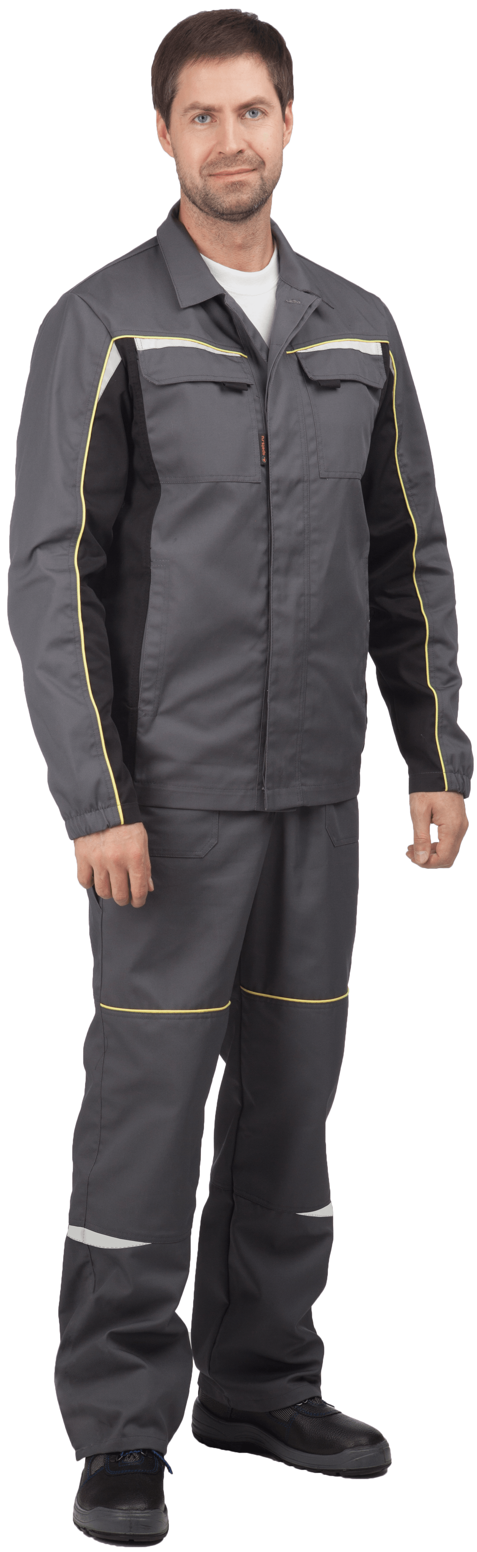 Костюм мужской ФОРСАЖ от механических воздействий и ОПЗ (куртка, брюки), серый/чёрный