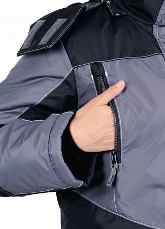 Куртка ЭДВАНС зимняя, серый-т.серый-лимонная отделка, женская
