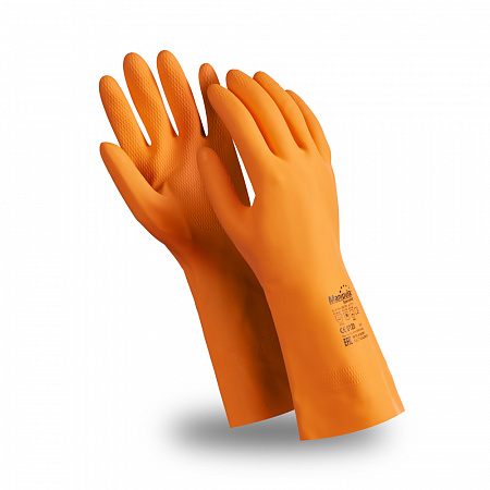 Перчатки ЦЕТРА (CG-947), латекс 0.75 мм, 320 мм, хлопковая подкладка, цвет оранжевый