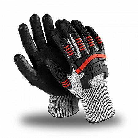 Перчатки ДЭТРИОН САПФИР (IG-821), НРРЕ, нитрил частичный, TPR- накладка, оверлок, цвет серо-черный
