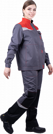 Костюм КМ-10 ЛЮКС летний, серый-красный-черный, женский (Куртка+брюки)